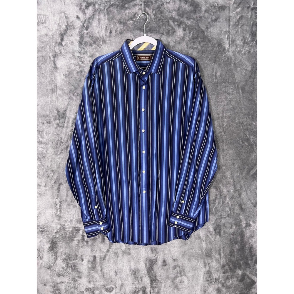 Patrick James West Coast Classic Mens XL Blue Striped Cotton Button Down Shirt